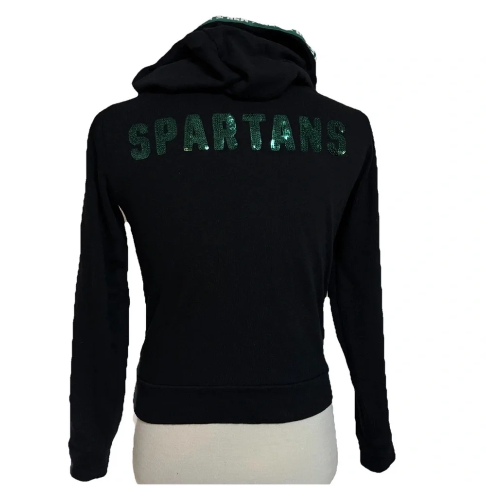 MSU SPARTANS Victoria's Secret MICHIGAN STATE UNIVERSITY Black Hoodie Jacket S - Picture 5 of 6